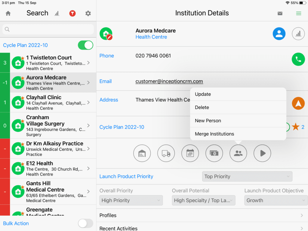 Institution Card - Update Request Options