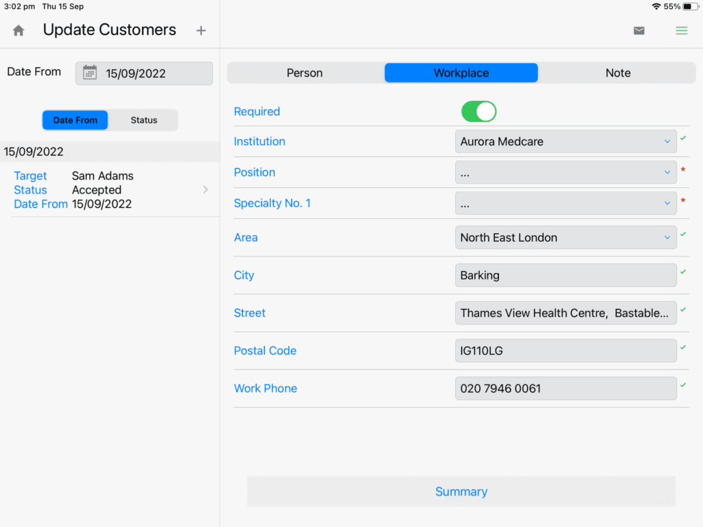 Update Request - New Person, with institution (account) details prefilled