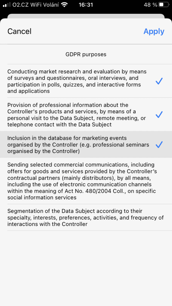 Contract item selection on Inception CRM's iPhone app