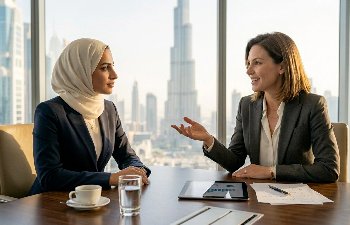 Middle Eastern and European pharma leaders having a discussion about CRM