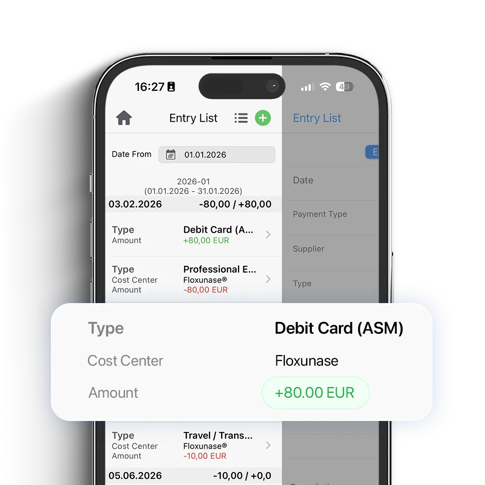 UI of expenses UI screen showing cost centre, expense type, and expense amount.