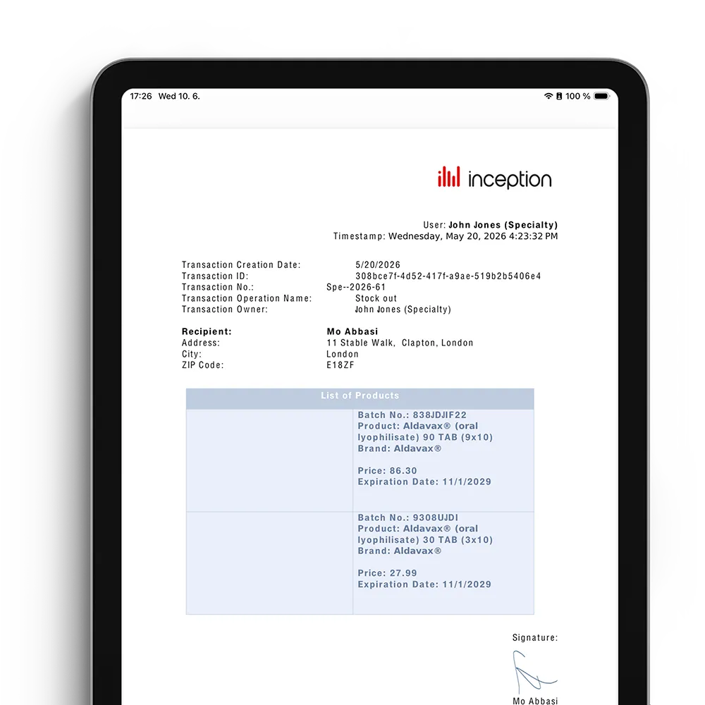 UI screen showing compliant sample tracking