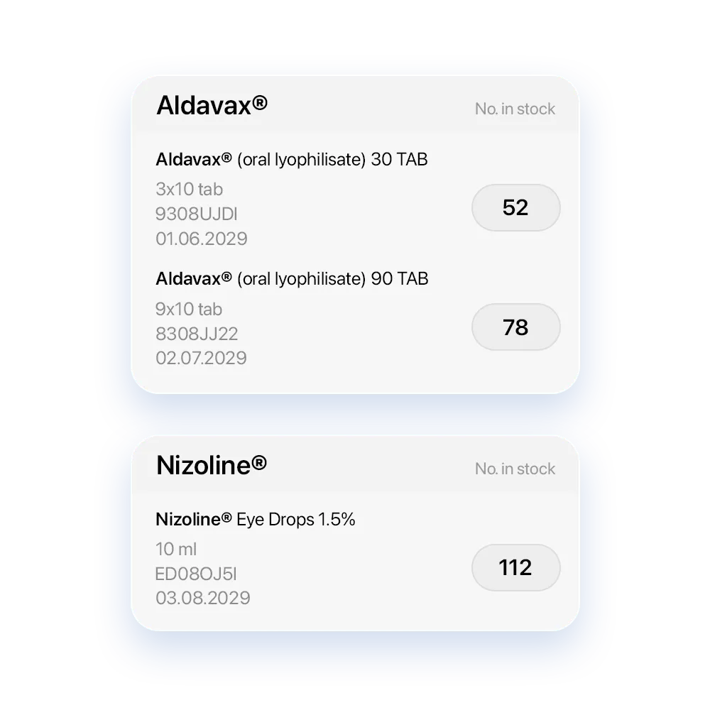 UI screen showing medical sample promotional stock levels