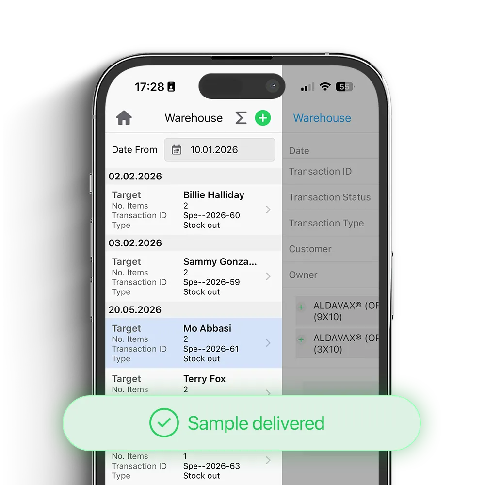 UI screen of medical sample tracking