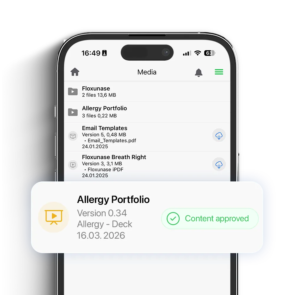 UI screen showing pharma CLM content library